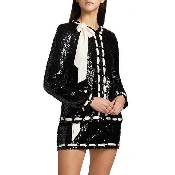 NEW LOVESHACKFANCY rosina ribbon sequin jacket in black - Picture 2 of 6